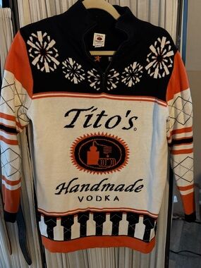 Handmade Vodka Men's Holiday Sweater - Black, White & Orange